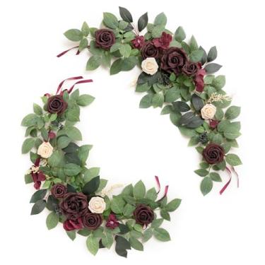 Imagem de Ling's moment 2 unidades de 60 cm Bordeaux vermelho flores artificiais guirlanda lanterna flor centro de mesa decoração de corredor de casamento cadeira flores arco floral para placas, decoração faça