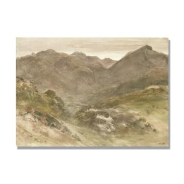 Imagem de NHLDZYH Impressão em tela estilo John Constable, (A View of Borrowdale), painel de tela de paisagem romântica, decoração de parede com tema de natureza para quarto ou escritório. 60 x 84 cm. Somente
