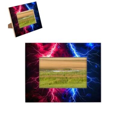 Imagem de hongjinglin Porta-retrato de 12,7 x 17,78 cm de madeira, relâmpago, psicodélico, vermelho, azul, com tapete, para parede e mesa, para decoração de casa e amigos da família, ideias de presente de