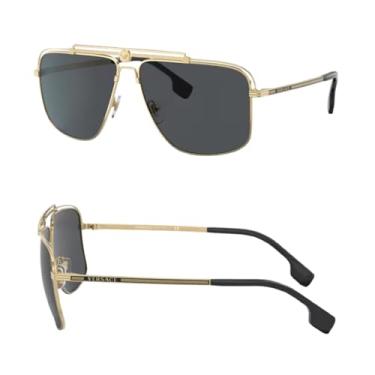 Imagem de Versace VE2242 Óculos de sol retangulares não polarizados de 61 mm para homens – Armação de metal dourado com hastes douradas e pretas, 100% de proteção UV, óculos de sol leves e confortáveis, kit de