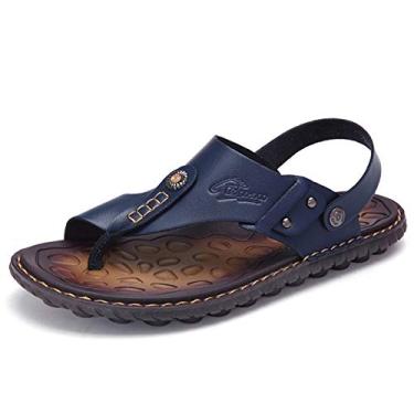 Imagem de Sandálias masculinas OHCHSH, chinelos, sem cadarço, para homens, sapatos, couro, bico, anel estilo praia, Azul, 8.5