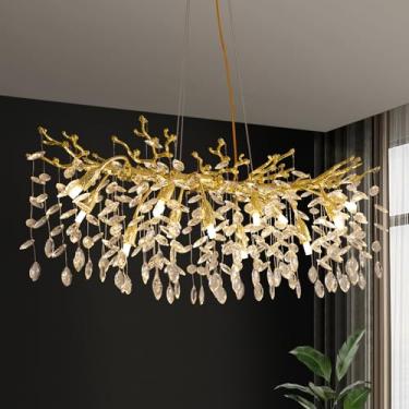 Imagem de Lustre moderno de cristal dourado, luminária de ilha de cozinha em alumínio com formato de galho de árvore, lustre de luxo K9 com 10 lâmpadas para sala de jantar, sala de estar, cozinha, hal