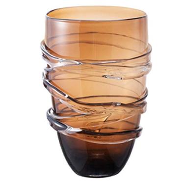 Imagem de YYBOES Vaso de vidro para decoração de vaso de flores, decoração de vaso de flores de vidro marrom leve estilo luxuoso na entrada, conjunto de vaso decorativo geométrico, para centro de casa e fora