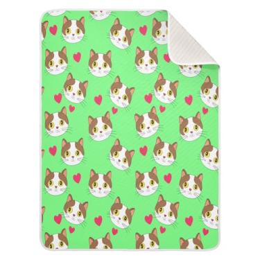 Imagem de Wassud Cobertor de bebê verde claro de gato para meninos e meninas, macio para bebês e recém-nascidos, cobertor aconchegante de algodão essencial para berçário, viagem, berço, carrinho 76 x 101 cm