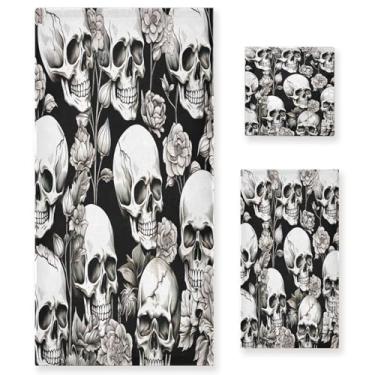 Imagem de Wassud Conjunto de 3 toalhas de banho rosa crânio branco, toalhas super macias e absorventes para banheiro, toalhas de banho de secagem rápida, toalha de banho para academia, spa, hotel