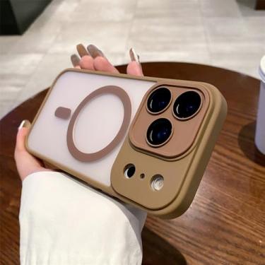 Imagem de Capa protetora magnética delicada para câmera, compatível com iPhone 17, 16, 15, 14, 13, 12, 11 Pro Max e Plus, com carregamento sem fio, na cor dourada do deserto, para iPhone 15 Pro.