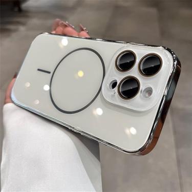 Imagem de HSGMQ Capa luxuosa com revestimento para iPhone 17 Air 16 15 14 13 12 11 Pro Max capa protetora de lente de carregamento sem fio de vidro, branca, para iPhone 13 Pro