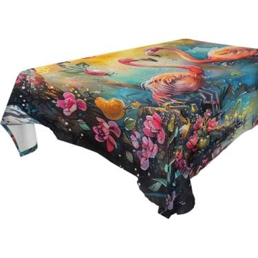 Imagem de YETTASBIN Toalha de mesa quadrada flamingo, à prova d'água, resistente a manchas, lavável de poliéster, para piquenique, jantar, férias, cozinha, festa, decoração, 152 x 152 cm