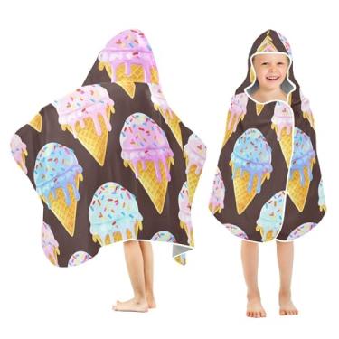 Imagem de Burbuja Toalha de banho colorida com capuz de sorvete para crianças, toalha de praia de pelúcia macia absorvente para chá de meninas e meninos 3-10 anos, 61 x 127 cm