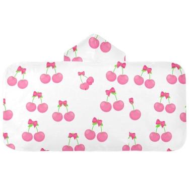 Imagem de Burbuja Toalha de banho com capuz de laço rosa para crianças, toalha de praia de pelúcia macia absorvente para chá de meninas e meninos 3-10 anos, 61 x 127 cm