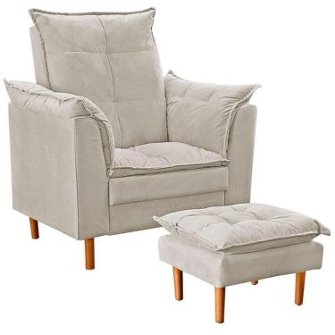 Imagem de Poltrona De Amamentação Com Puff Quarto De Bebê Anny Suede Bege