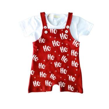 Imagem de Jardineira Bebê e Infantil de Natal com Camiseta Branca Kit 2 peças - 