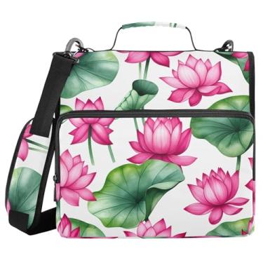 Imagem de Burbuja Pasta de fichário com zíper com 3 anéis de flores de lótus com lixa expansível e alça de ombro serve para laptop de 13 polegadas, vários bolsos para trabalho de escritório