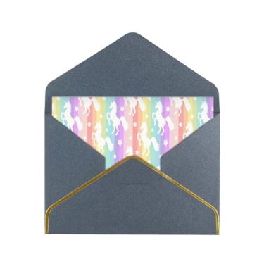 Imagem de SKKNT Cartões comemorativos com estampa de unicórnios em listras coloridas para todas as ocasiões, convites de festa de aniversário de casamento, 12,7 x 15,2 cm
