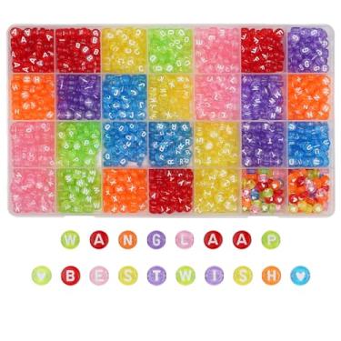 Imagem de WangLaap 1450 peças de contas coloridas transparentes, acrílico colorido 4 x 7 mm alfabeto redondo A-Z e contas de coração para pulseiras, colares, fabricação de joias faça você mesmo