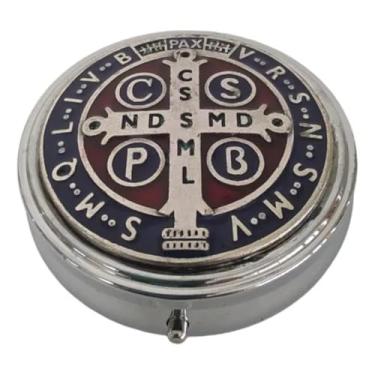 Imagem de Porta Terço São Bento, Estojo Religioso Delicado para Terço, Lembrancinha de Fé Católica, Design Medalha de São Bento