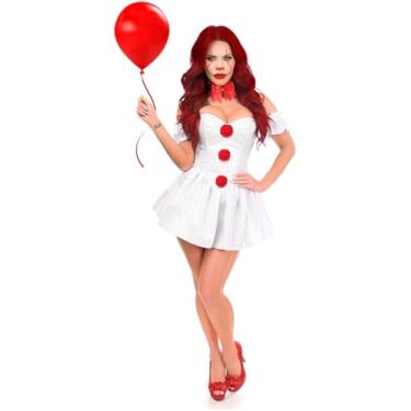 Imagem de Daisy corsets Espartilho feminino de palhaço assassino, 3 peças, gaveta superior, Branco/Vermelho, M