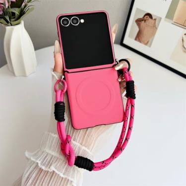 Imagem de Capa magnética para celular em couro fosco com alça de pulso para Samsung Galaxy Z Flip 7 FE 6 4 3 5G (para Galaxy Z Flip 7 FE/Vermelho Rosado)