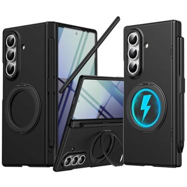 Imagem de YQODSZ Capa magnética para Samsung Galaxy Z Fold 7 com suporte para caneta S e caneta, suporte giratório de 360°, compatível com protetor de tela Magsafe, capa protetora de cobertura total para Z Fold