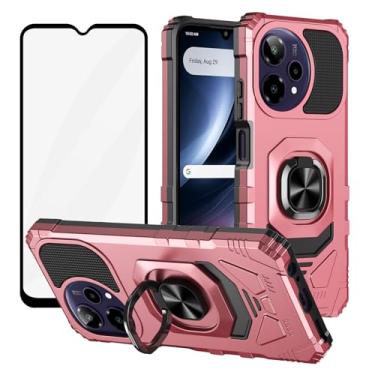 Imagem de Ailiber Capa para Cricket Icon Pro, protetor de tela ATT Motivate Pro 2 5G, suporte giratório para suporte magnético de carro, capa de celular resistente à prova de choque resistente - ouro rosa