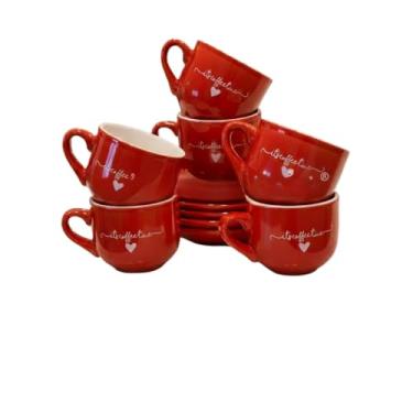 Imagem de Jogo C/12 Peças Xícaras Com pires Para Café e Chá Porcelana/Cerâmica 90ml Lamour Vermelha Rosa(Vermelha Lamour 90 ml)
