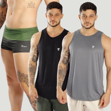 Imagem de Kit 2 Camisetas Regata Masculina Dry Lisa 1Sunga Boxer Estampada-Masculino