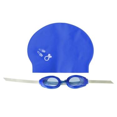 Imagem de Kit de Natação com Óculos, Touca, Protetor de Ouvido e Nariz, Azul, Proteção UV