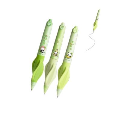 Imagem de GZBABY Canetas de gel fofas, 3 peças, caneta esferográfica retrátil com aderência macia, 0,5 mm, tinta preta, correção da postura de escrita (Panda da sorte)