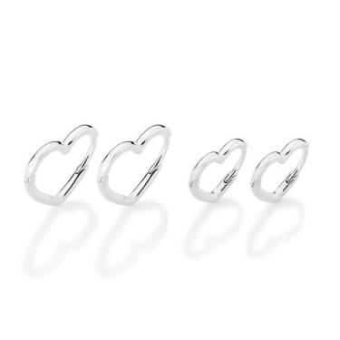 Imagem de Kit Brinco Argolas Corações Prata 925 Rommanel 820304, Prata