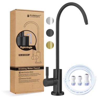 Imagem de Torneira de água potável - Torneira de água filtrada com haste de rosca longa para bancada grossa, torneira RO sem chumbo com mangueira e conexões de pressão (preto fosco plano)