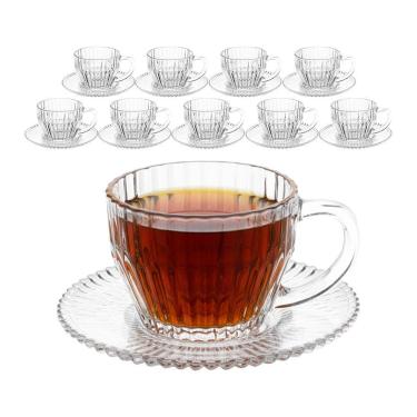 Imagem de Jogo 10 Xicara De Chá De Cristal Transparente Frisado Imperatriz 220ml Wolff