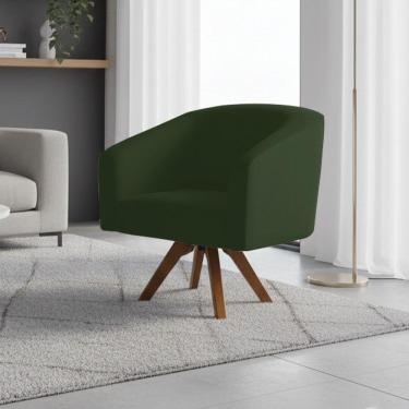 Imagem de Poltrona Sala Decorativa Stella Base De Madeira Giratória Mm30 Sintético Pu D03 - D'rossi Cor Verde