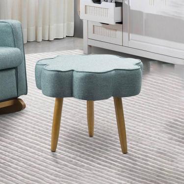 Imagem de Puff Decorativo Pé Palito De Madeira Sala Flower Linho E03 - D'rossi Cor Azul