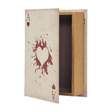 Imagem de PACOLO Caixas de livros decorativas, armazenamento de capa de madeira sintética para joias escondidas, dinheiro e dinheiro (Ace of Hearts)