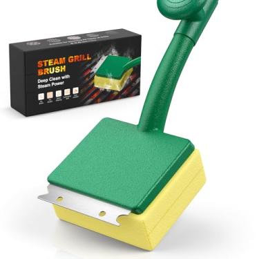 Imagem de Vewaci Escova de churrasqueira a vapor sem cerdas para churrasqueira ao ar livre, escova de limpeza de churrasqueira com raspador e almofada de limpeza, limpador de grelha seguro extra longo de 39,9