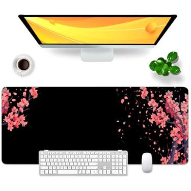 Imagem de Tapete de rato com flor de cerejeira japonês, grande, para jogos, 80 x 30 x 0,3 cm, GG, preto e rosa (flor de cerejeira)