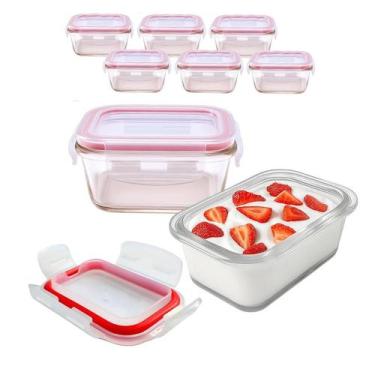 Imagem de Kit 6 Potes Herméticos De Vidro Borossilicato 200ml Fit Frutas Tampa -