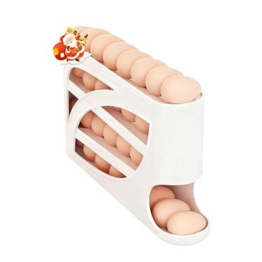 Imagem de Suporte de ovos para geladeira, rolo de ovos, distribuidor/organizador/recipiente de armazenamento, bandeja de ovos de 4 camadas que economiza espaço para 30 ovos, geladeira, cozinha e bancada com