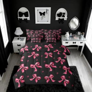 Imagem de Erosebridal Jogo de lençol de 7 peças, com laço rosa, nó de borboleta mágica, diamante duplo, 7 peças, estilo princesa sonhadora, lençol com elástico, respirável, leve