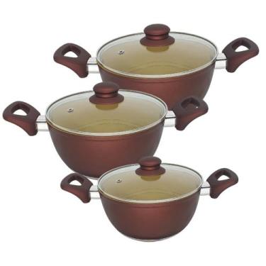 Imagem de Conjunto 3 Panela Revestimento Cerâmica Antiaderente Com Tampa - MUNDI