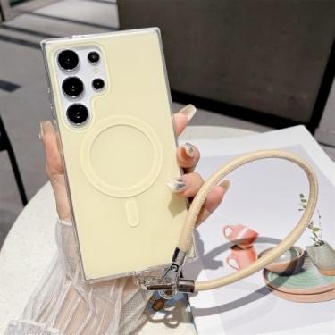 Imagem de Capa de celular com alça de couro, cor de doces, para Samsung Galaxy S24, S23 Ultra, S22 Plus, à prova de choque, amarela, para S23 FE