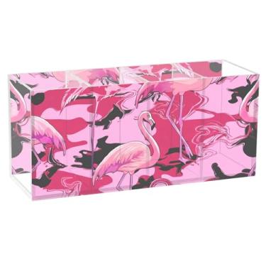 Imagem de TSENQUE Porta-lápis de acrílico personalizado bonito flamingos rosa para mesa, organizador de escritório, copos de lápis, material de escritório para decoração de mesa