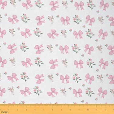 Imagem de jejeloiu Tecido de laço para meninas da The Yard 5 jardas Dreamy Princess Pink Bowknot Tecido de estofamento floral rosa para projetos de bricolage em casa, impermeável, decoração interna e externa