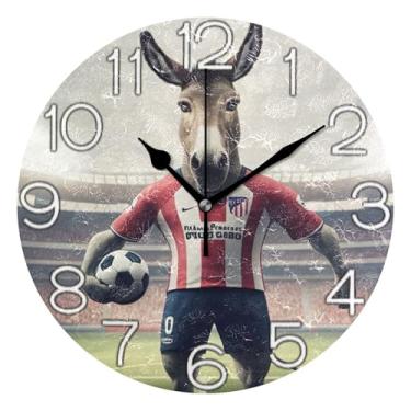 Imagem de GAIGEO Relógio de parede decorativo analógico redondo sem tique-taque silencioso quarto relógio de cozinha, decoração de sala de estar, arte moderna de desenho animado fofo burro, impressão de animal
