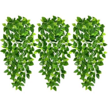 Imagem de Ageomet 3 pecas de plantas artificiais penduradas, planta falsa pendurada de 1,13 m, videira falsa para decoracao de parede de casa, quarto, ambientes internos e externos (sem cestas)