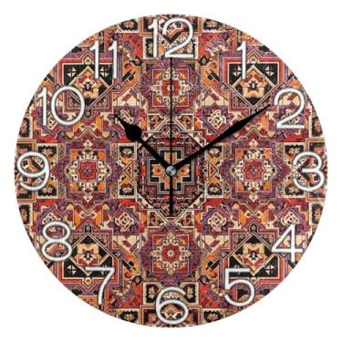 Imagem de GAIGEO Relógio de parede analógico decorativo mandala vintage relógio de cozinha rústico estético silencioso sem tique-taque, arte de parede boho decoração de casa, 25 cm, ponteiros dourados