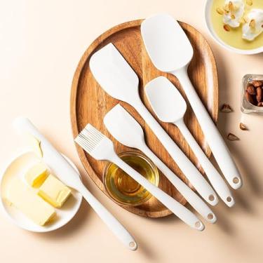 Imagem de Conjunto de 6 espátulas de silicone, resistente a altas temperaturas, espátula de silicone de grau alimentício com escova para assar, cozinhar e misturar antiaderente, branca