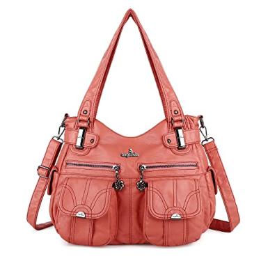 Imagem de Bolsas e bolsas femininas bolsa Hobo bolsa de ombro moderna bolsa de couro lavado.., 8901#305Coral