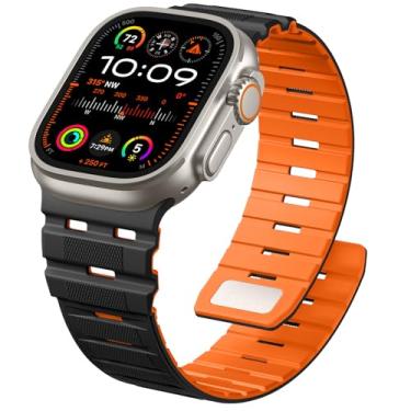 Imagem de Odbeai Pulseira magnética masculina compatível com Apple Watch Ultra, 49 mm, 45 mm, 46 mm, 44 mm e 42 mm, pulseira esportiva para Apple Watch séries 11, 10, 9-1, Ultra, SE 3, 2 e 1, preta/laranja