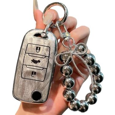 Imagem de Capa flip fashion para chave de carro com 3 botões, Compatível com Changan CS75 EADO CS35 RAETON CS15 V3 V5 V7 Bolsa protetora de chave fob com chaveiro(Style 1)